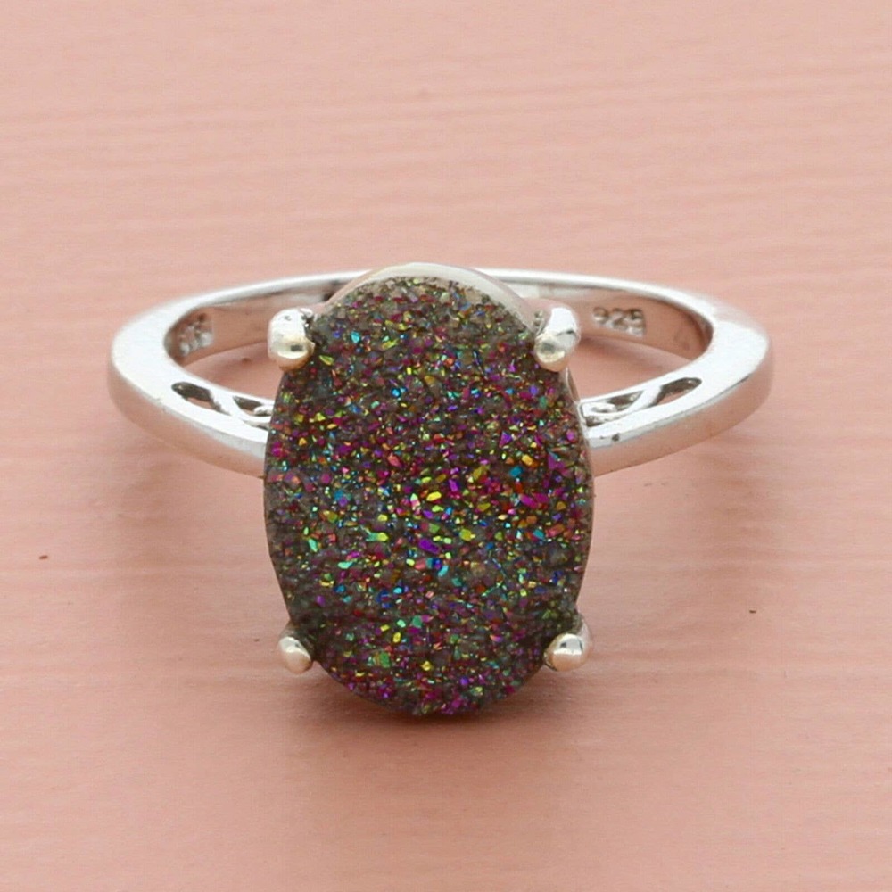 chuck clemency nyc sterling silver prong-set druzy ring size 6.5